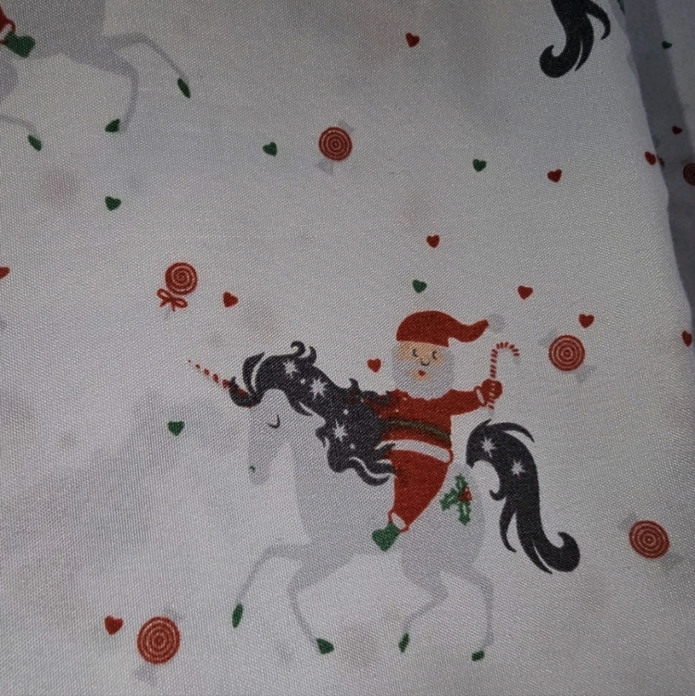 Santa Claus Riding A Unicorn Sheet Set Queen Flat Fitted 2 Pillowcases Holiday - Picture 8 of 11
